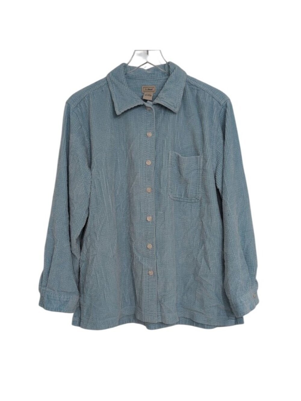 LL Bean Corduroy Shacket Womens Size Large Blue Casual Relaxed Button Front Shir